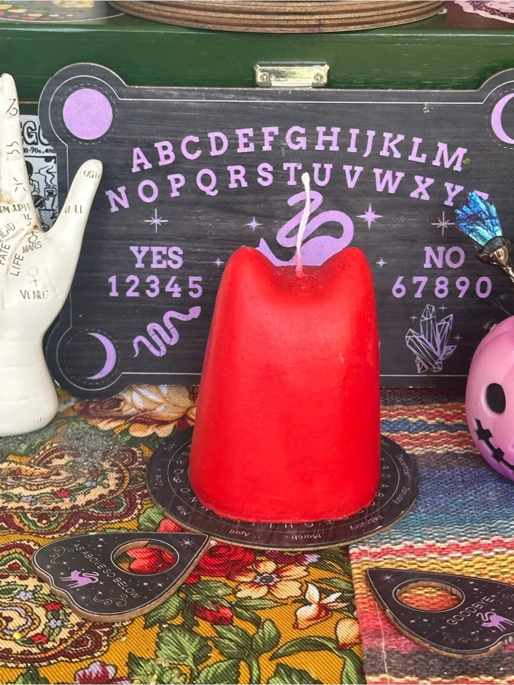 Folk Art Cat Pillar Candle | Whimsical Cat Decor